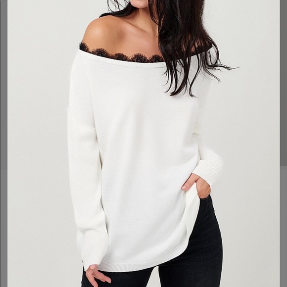 Milan Kiss Tops - LACE TRIM OFF SHOULDER TOP